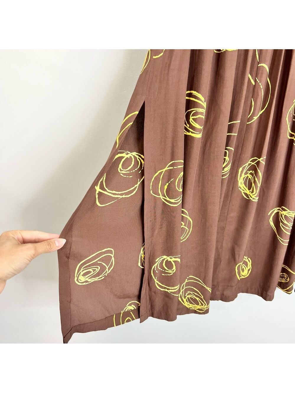 Kaliyana Artwear Ottawa brown yellow abstract floral skirt jacket top 3 pc set M - Picture 14 of 17